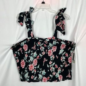 NWT BP Black Dahlia Floral Smocked Crop Top w/Adjustable Tie Straps - Size 2X